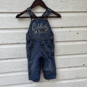 OshKosh B'Gosh Denim Overalls Baby Boy 18M Reverse Logo Bib Vestbak- Size 12M